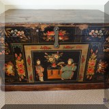 F14. Asian painted trunk. Crack in top. 20”h x 32”w x 19”d - $295 